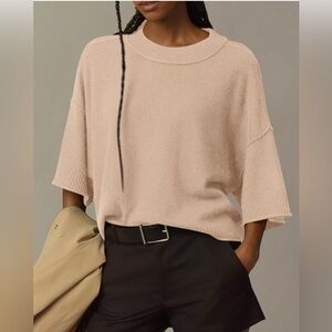 BTFBM Women’s Oversized 3/4 Sleeve Sweater Khaki Crew Neck Size Medium